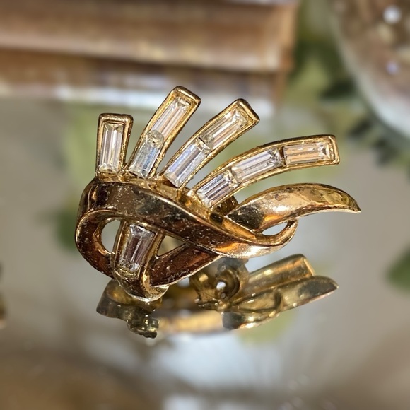 Crown Trifari Alfred Philippe Rhinestone Earrings Baguette Channel Setting Gold - Picture 7 of 11